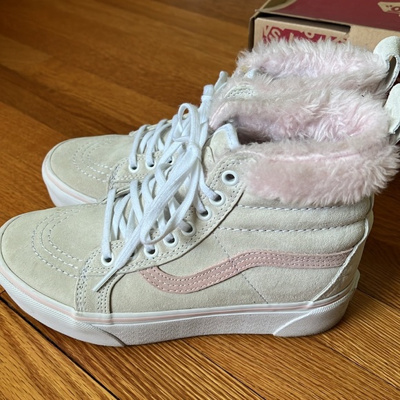 Vans Shoes - Vans sk8 hi platform sneakers in white lined in pink women size 7 EUC